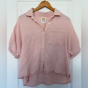 C&C California Relaxed Gauze Button Down Short Sleeve Shirt Large